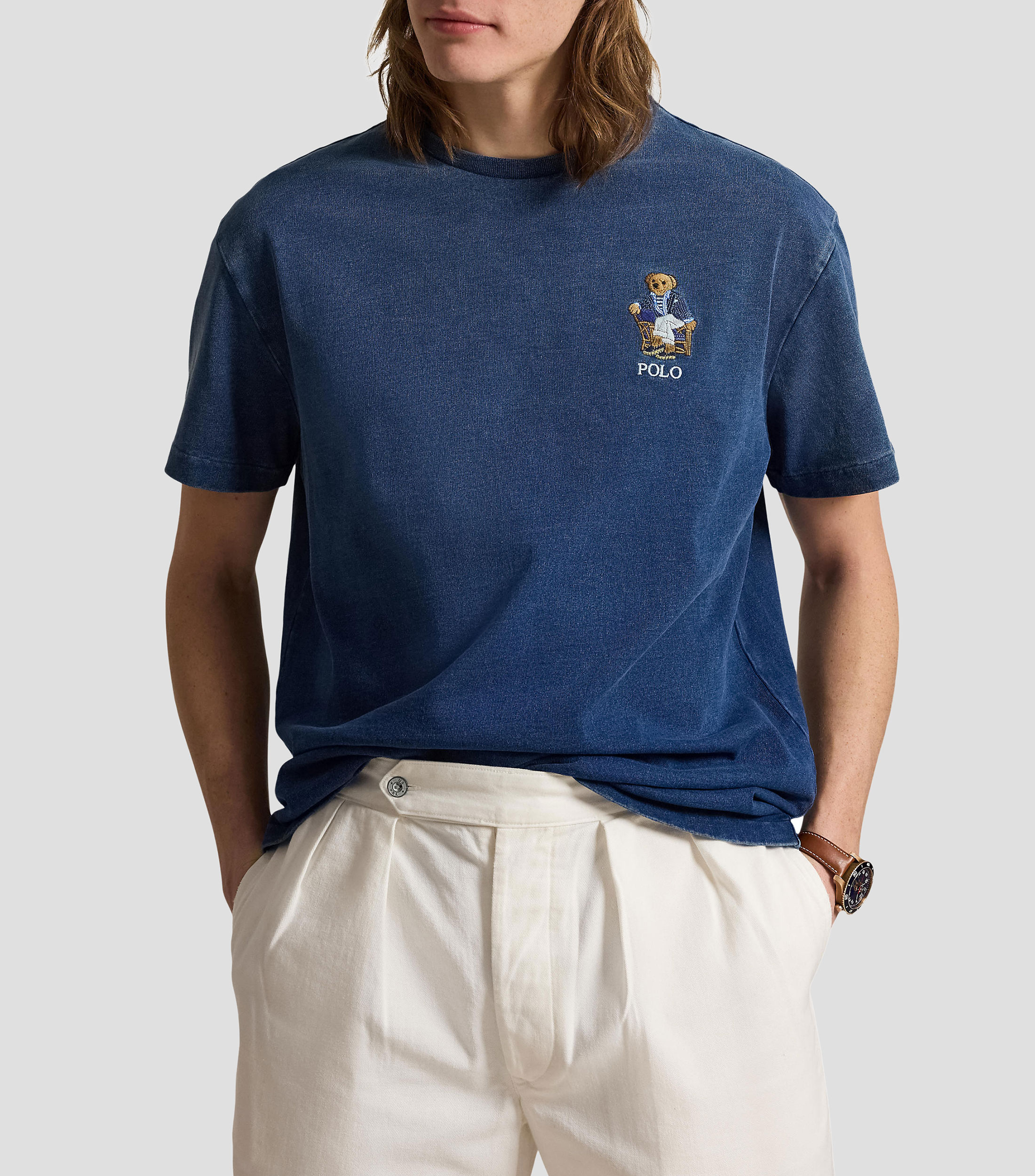 Playera de cuello redondo con manga corta lisa Hombre